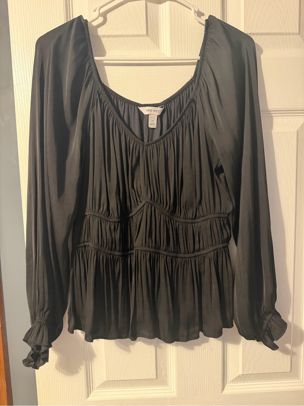 Nine West Black Long-Sleeve Ruffled Peasant Top